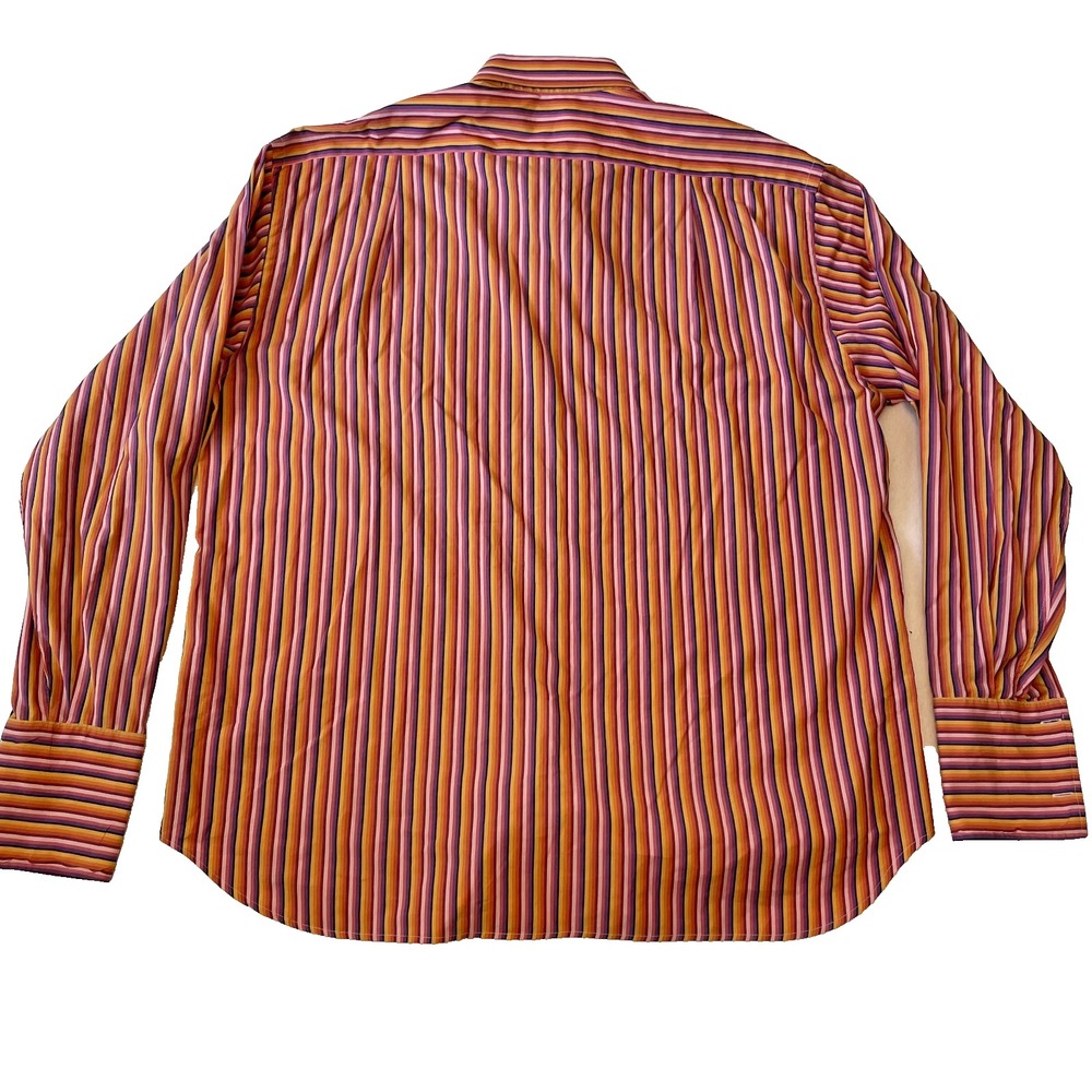Arthur & Fox Mens Long Sleeve Orange Striped Buttoned Shirt, Size 44 / US XL - Picture 8 of 10